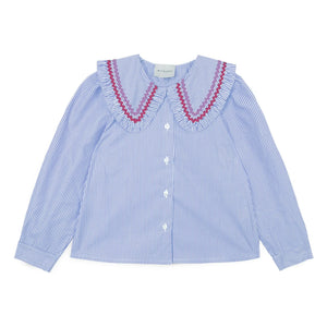 Mipounet - Nadine Gestreifte Bluse mit Claudine-Kragen | Hellblau