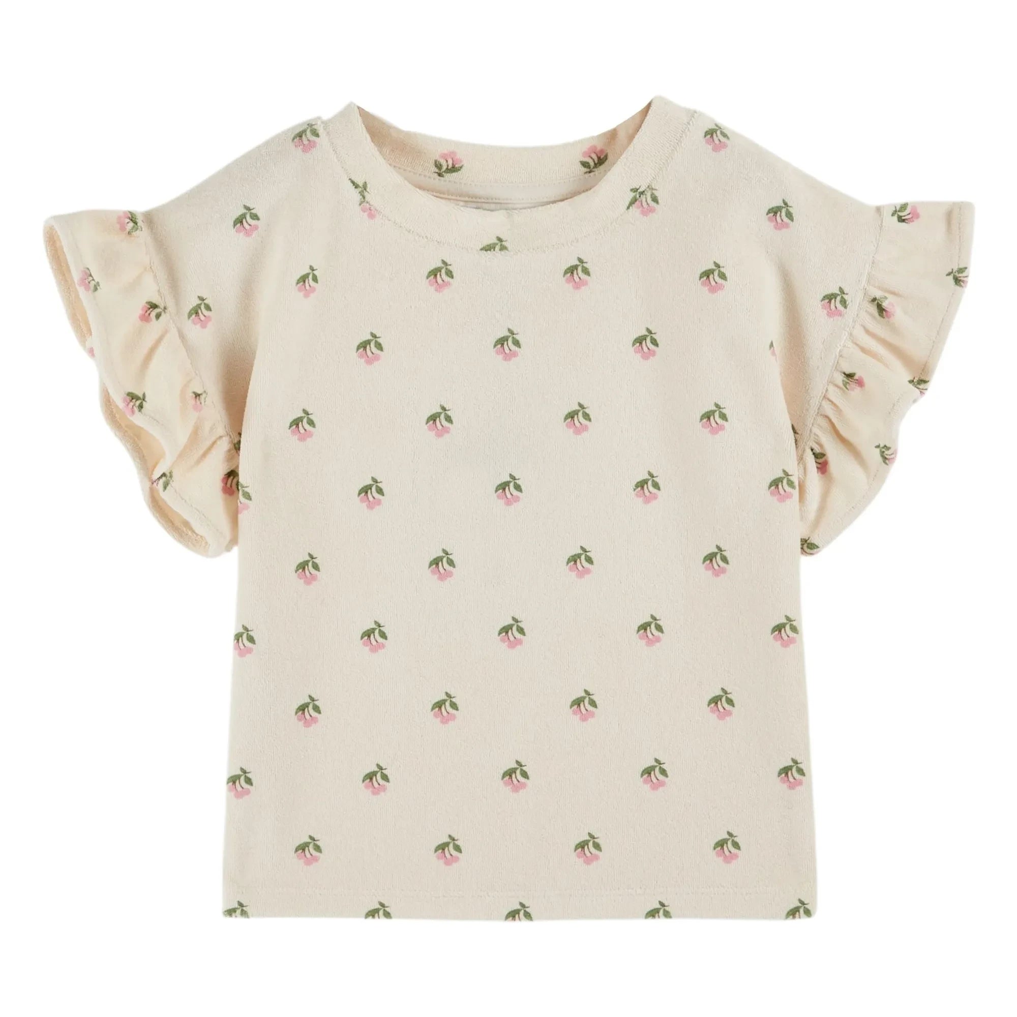 Emile et Ida - Kirsch-Rüschen Bio-Baumwoll-Frottee-T-Shirt | Creme