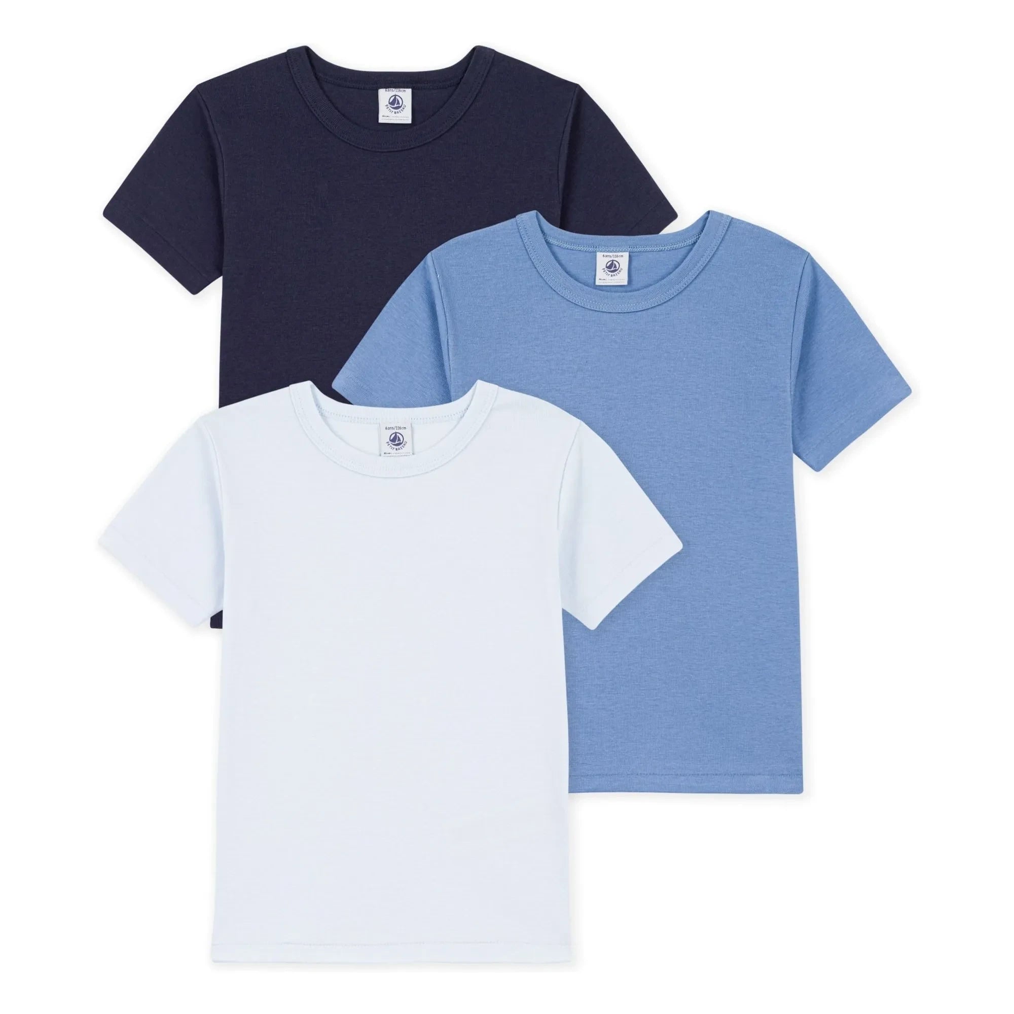 Petit Bateau - 3'lü organik pamuklu kısa kollu T-shirt seti | Mavi