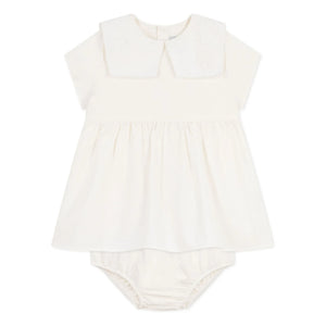 Petit Bateau – Matrosenkleid und Bloomer-Set aus Leinen und Bio-Baumwolle | Weiß
