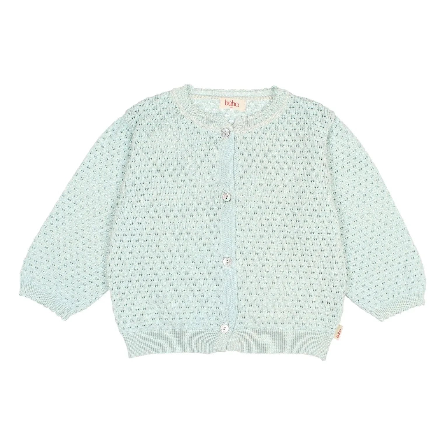 Búho - 3/4 Kollu Pointelle Bio-Baumwoll-Cardigan | Mintgrün