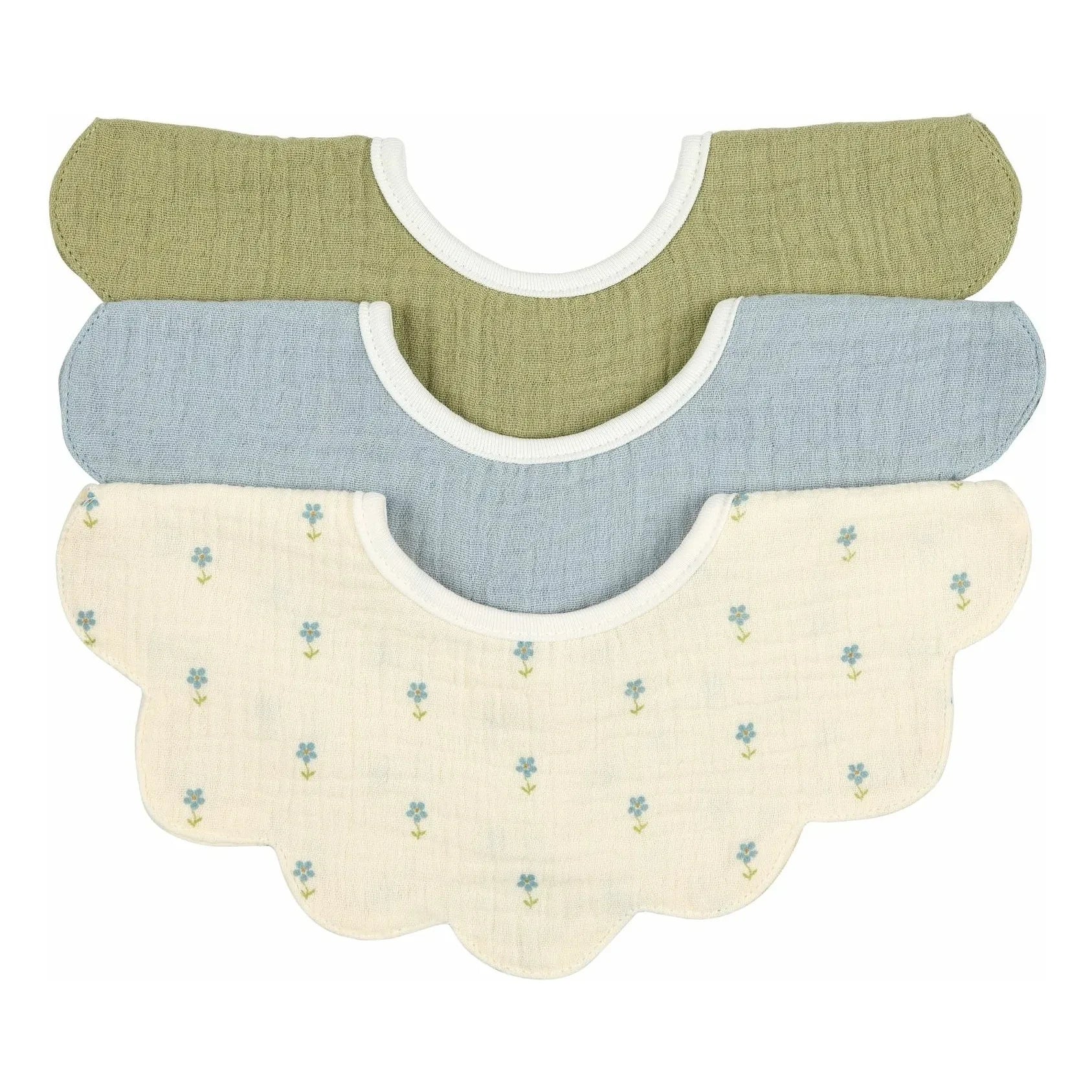 Soft Spot - Lätzchen aus Bio-Baumwolle mit Veilchenblattmuster - 3er Set | Blau