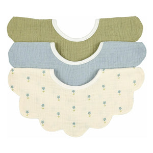 Soft Spot - Lätzchen aus Bio-Baumwolle mit Veilchenblattmuster - 3er Set | Blau