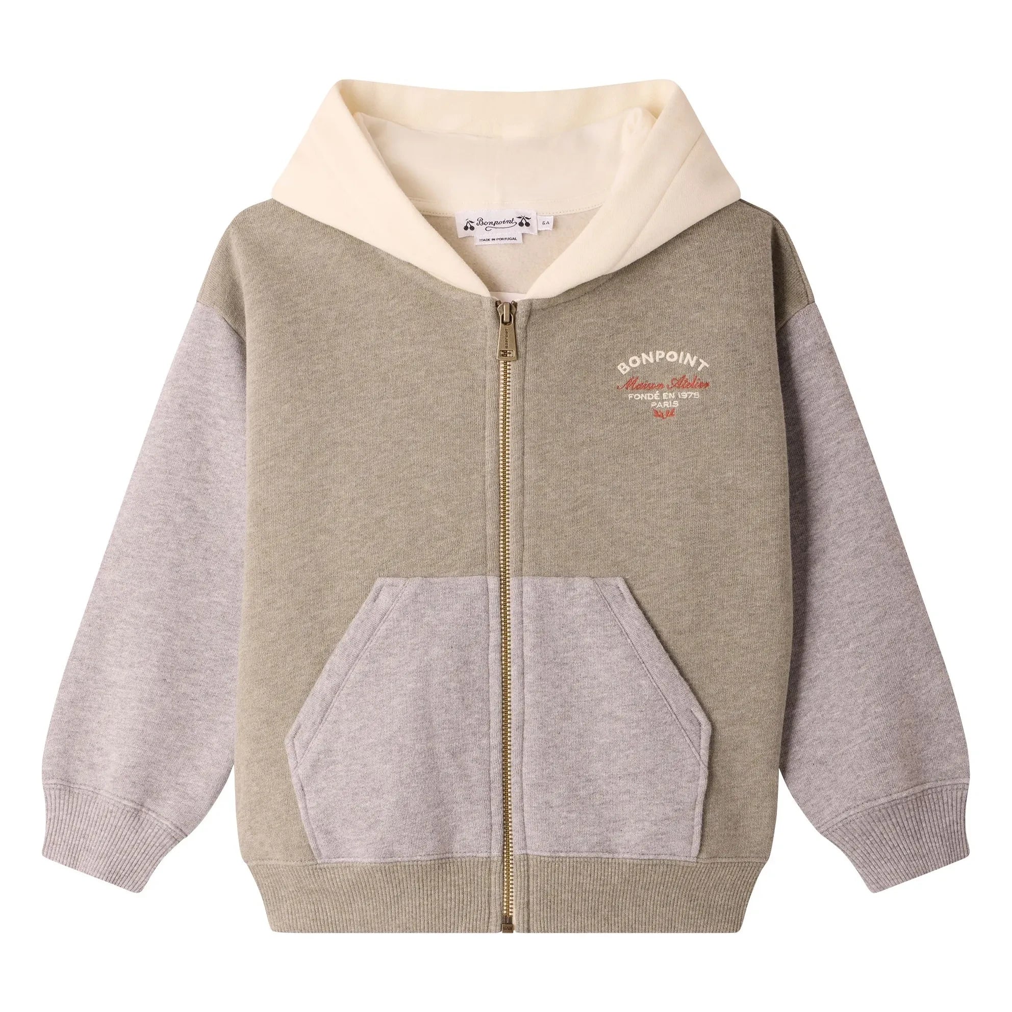 Bonpoint - Elroy Kapuzenpullover mit Reißverschluss aus Bio-Baumwolle (Chiné) | Khaki