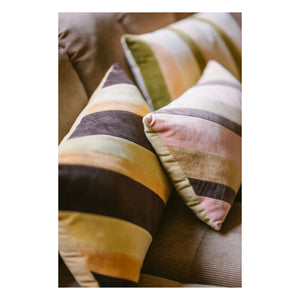 HKliving - Gestreiftes Samtkissen | Rosa