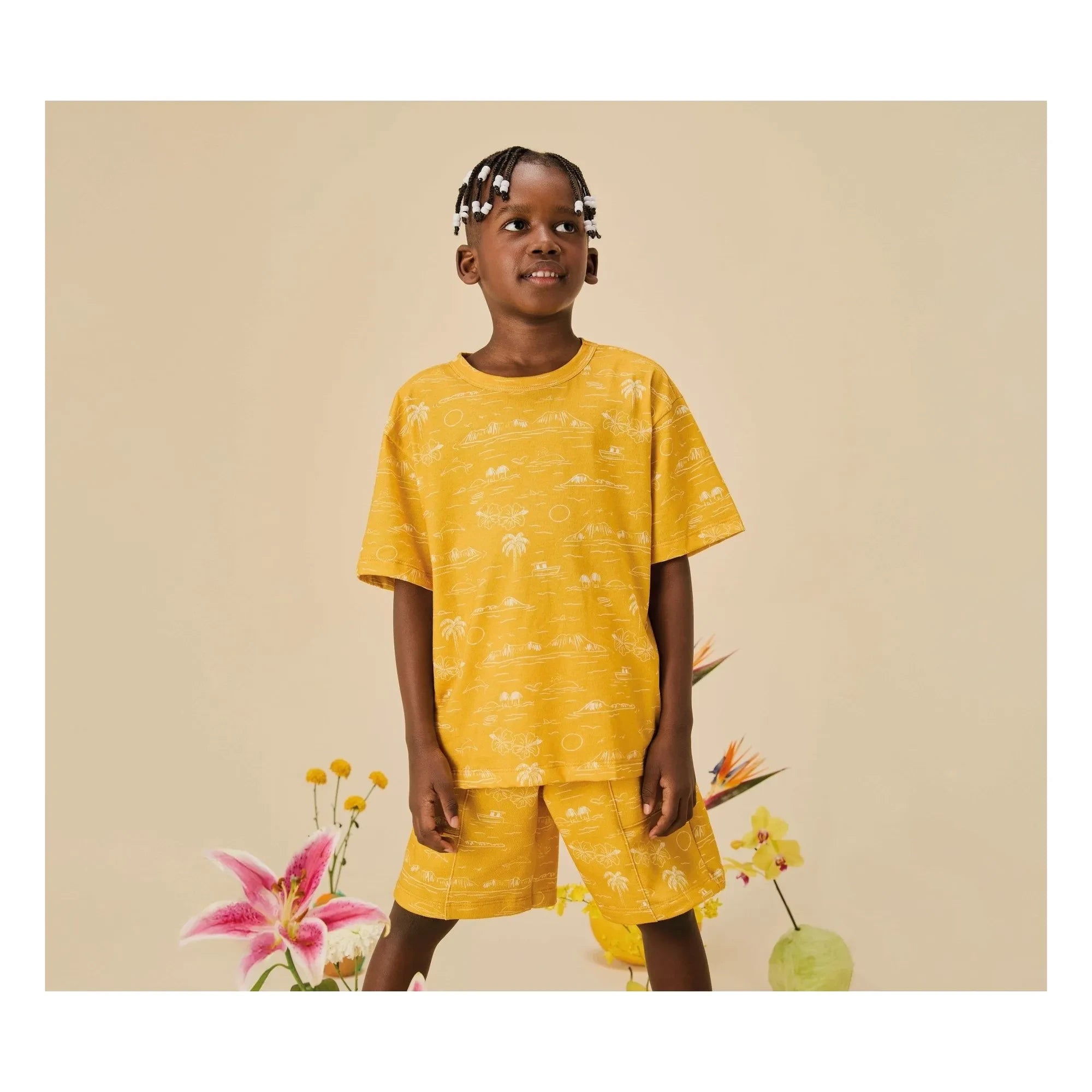 Fabula - Palm T-Shirt und Bermuda-Shorts Set | Gelb