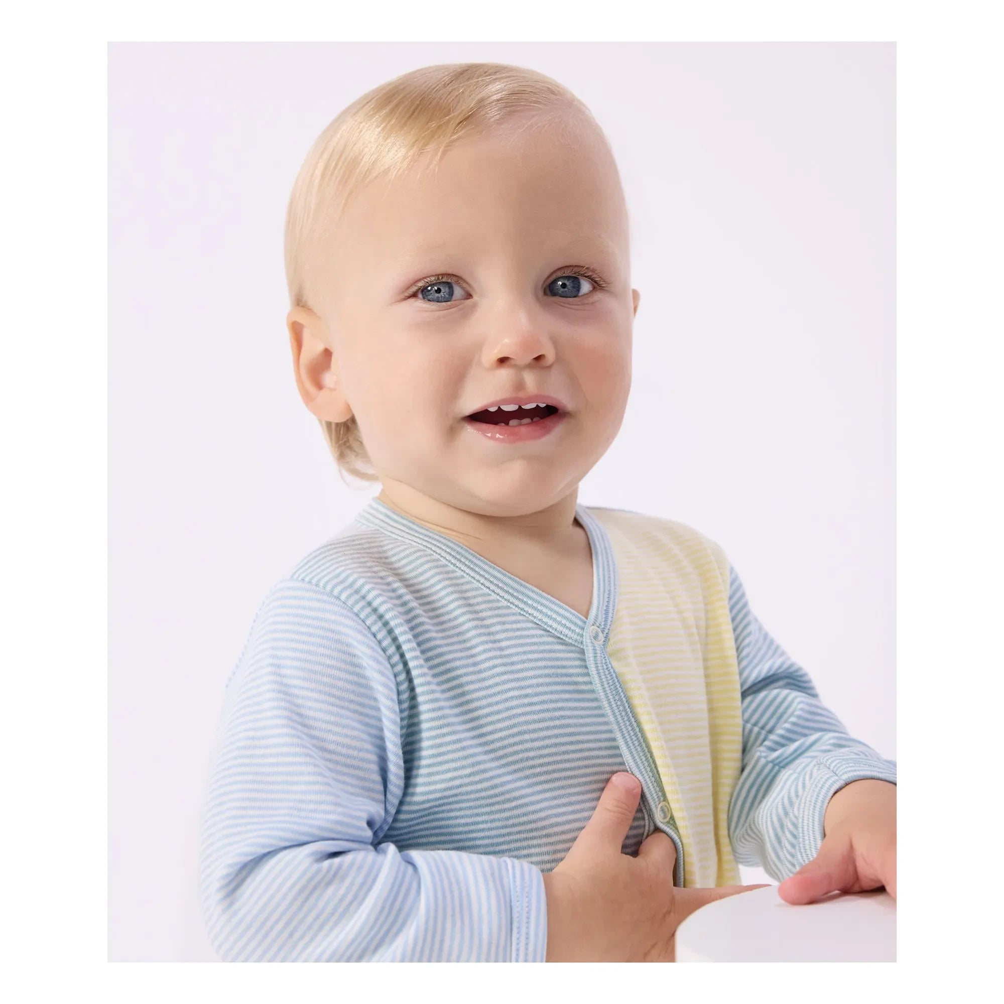 Petit Bateau - Dors Bien Farbblock-gestreifter Milleraies Bio-Baumwoll-Schlafanzug | Grün