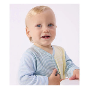 Petit Bateau - Dors Bien Farbblock-gestreifter Milleraies Bio-Baumwoll-Schlafanzug | Grün