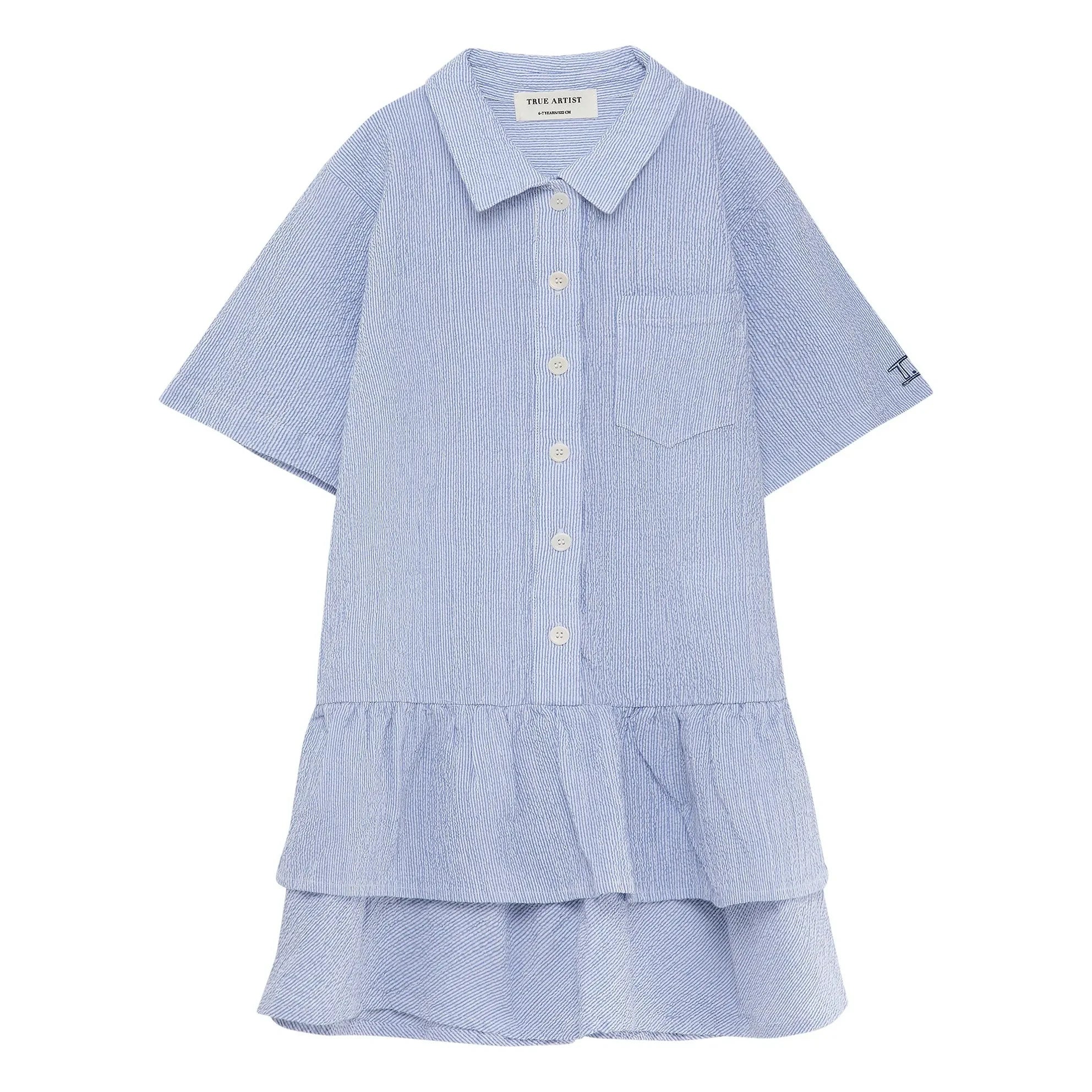 True Artist – N°16 Gestreiftes Seersucker-Kleid | Blau