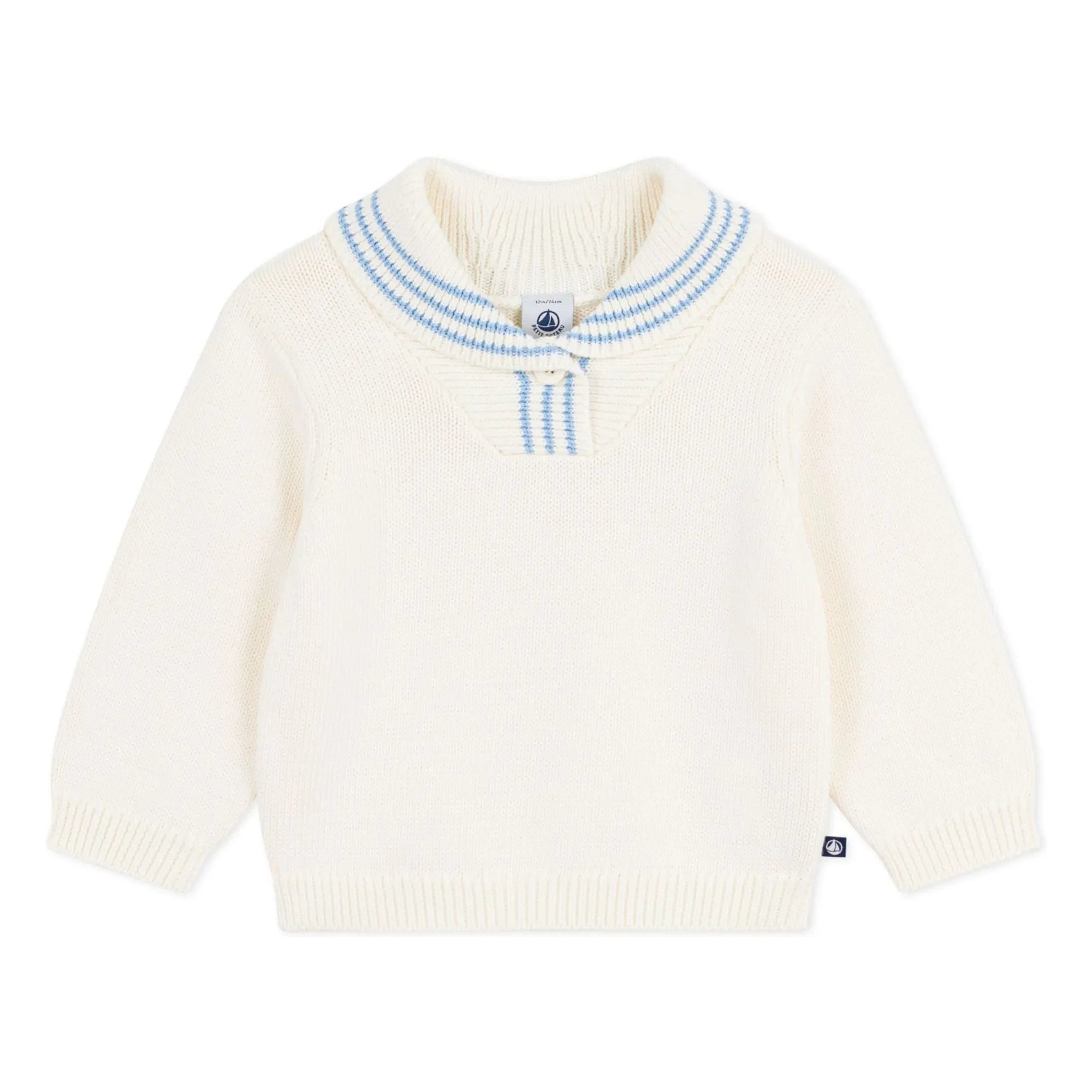 Petit Bateau – Schalkragenpullover aus Bio-Baumwolle | Ecru