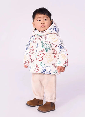 Petit Bateau - Ecru Daunenjacke mit Baby-Tier-Motiv