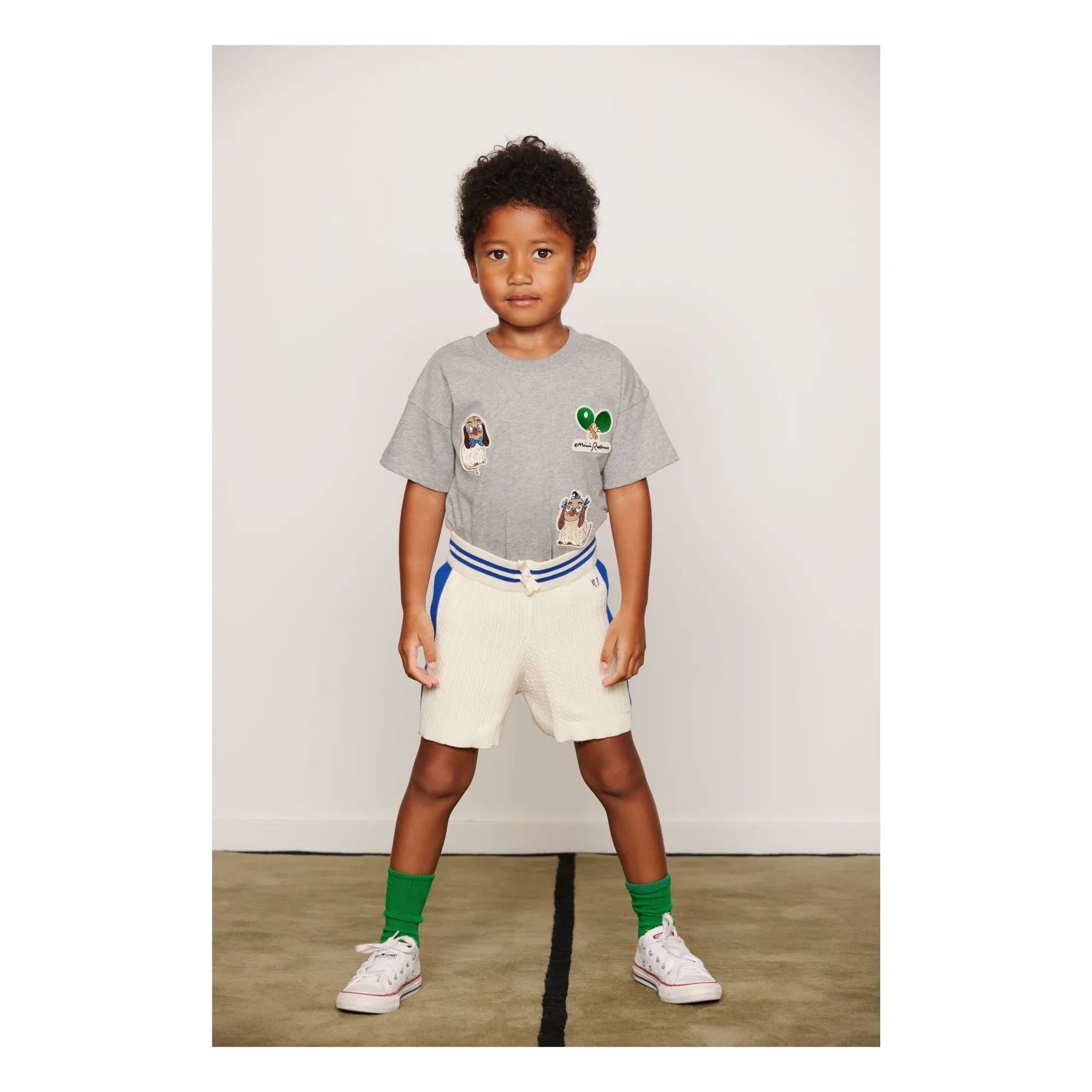 Mini Rodini – Bio-Baumwoll-T-Shirt mit Tier-Patches | Heather Grey
