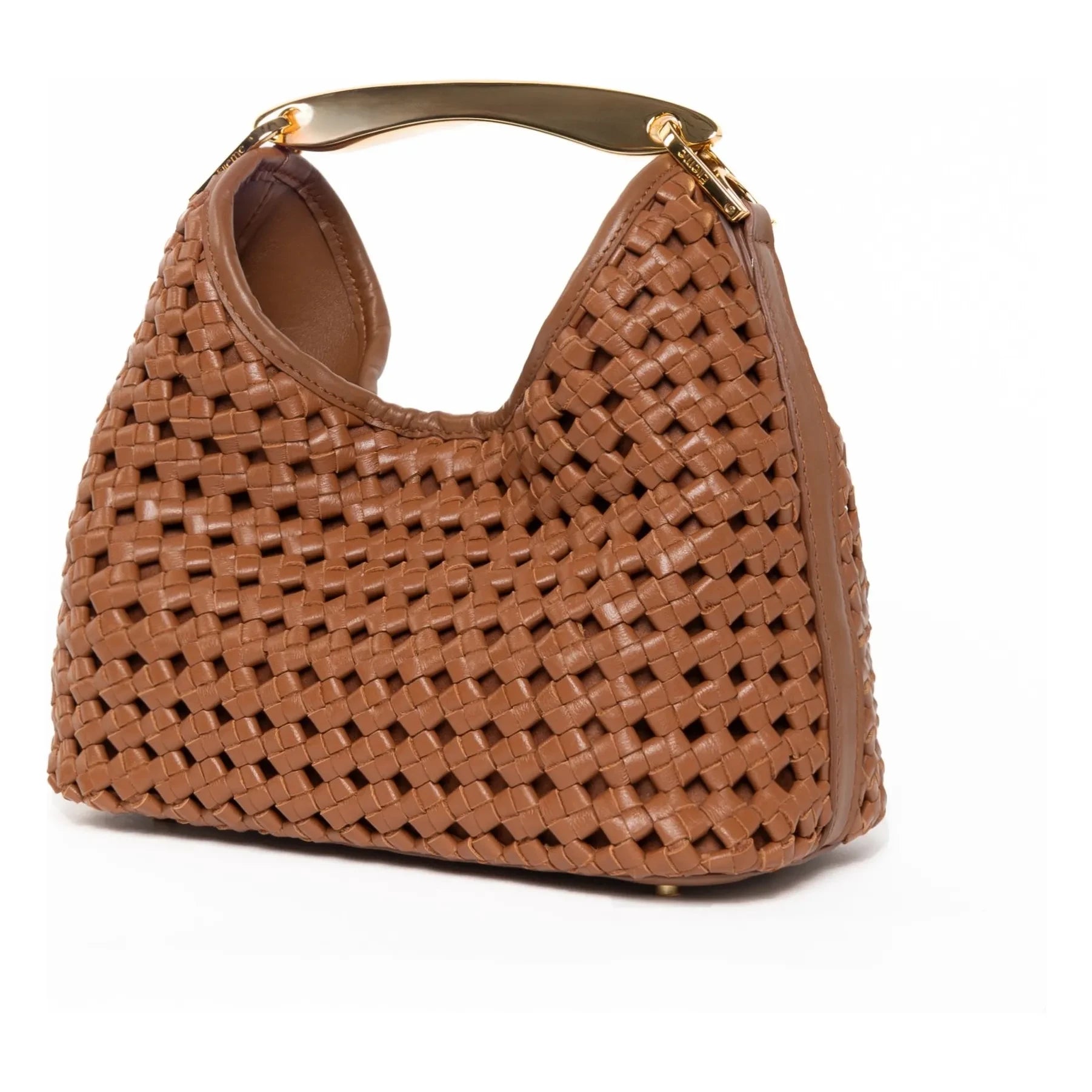 Elleme - Kleine Boomerang Flechtleder Tasche | Cognac