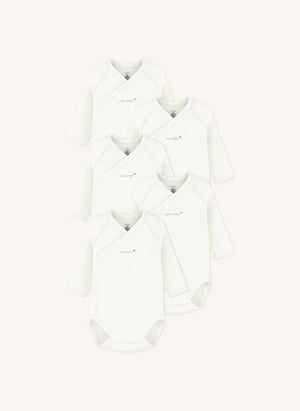Petit Bateau - 5er Mon Coeur Bio-Baumwoll-Wickelbody-Set | Weiß