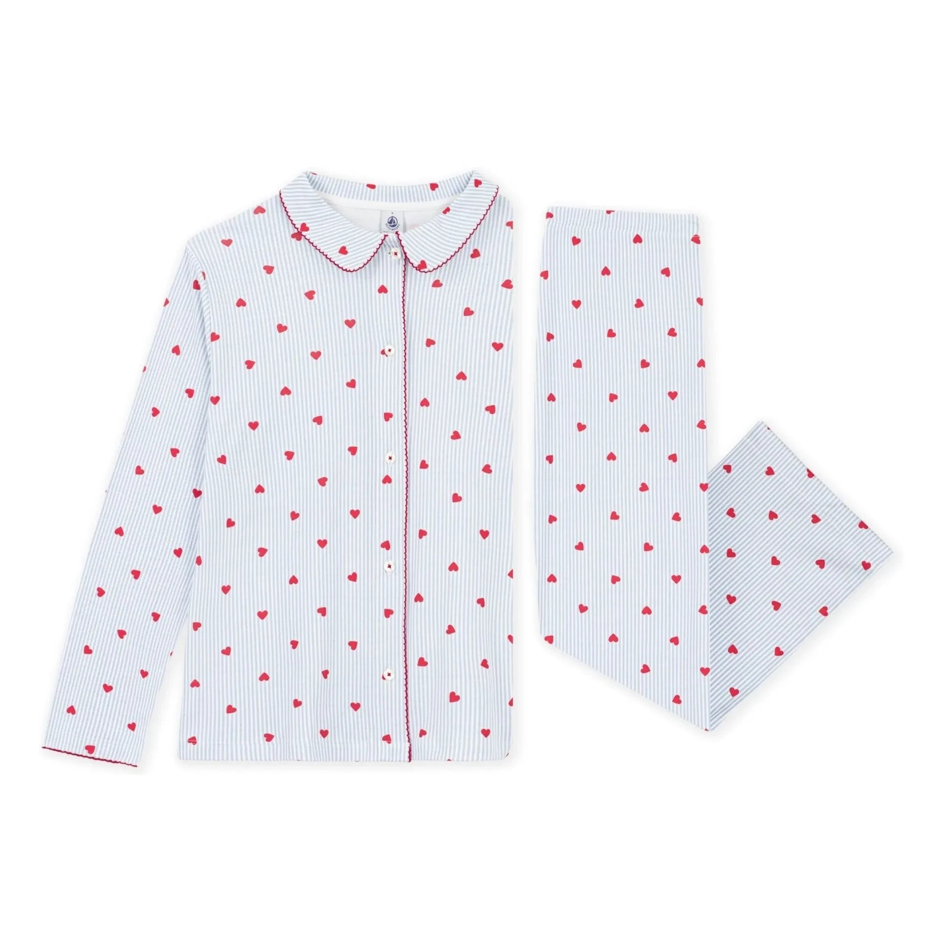 Petit Bateau - Kalp Desenli Organik Pamuk Pijama Gömleği | Mavi