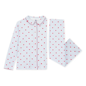 Petit Bateau - Kalp Desenli Organik Pamuk Pijama Gömleği | Mavi