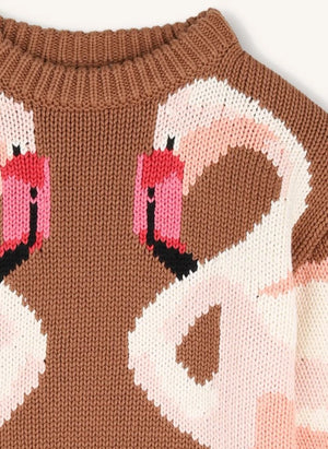 Chloé - Flamants Roses Organik Pamuklu Kazak | Karamel