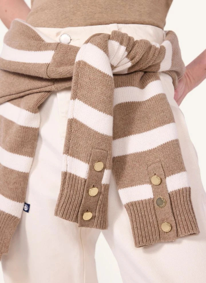 Petit Bateau - Gestreifter Wolle Rollkragenpullover | Beige
