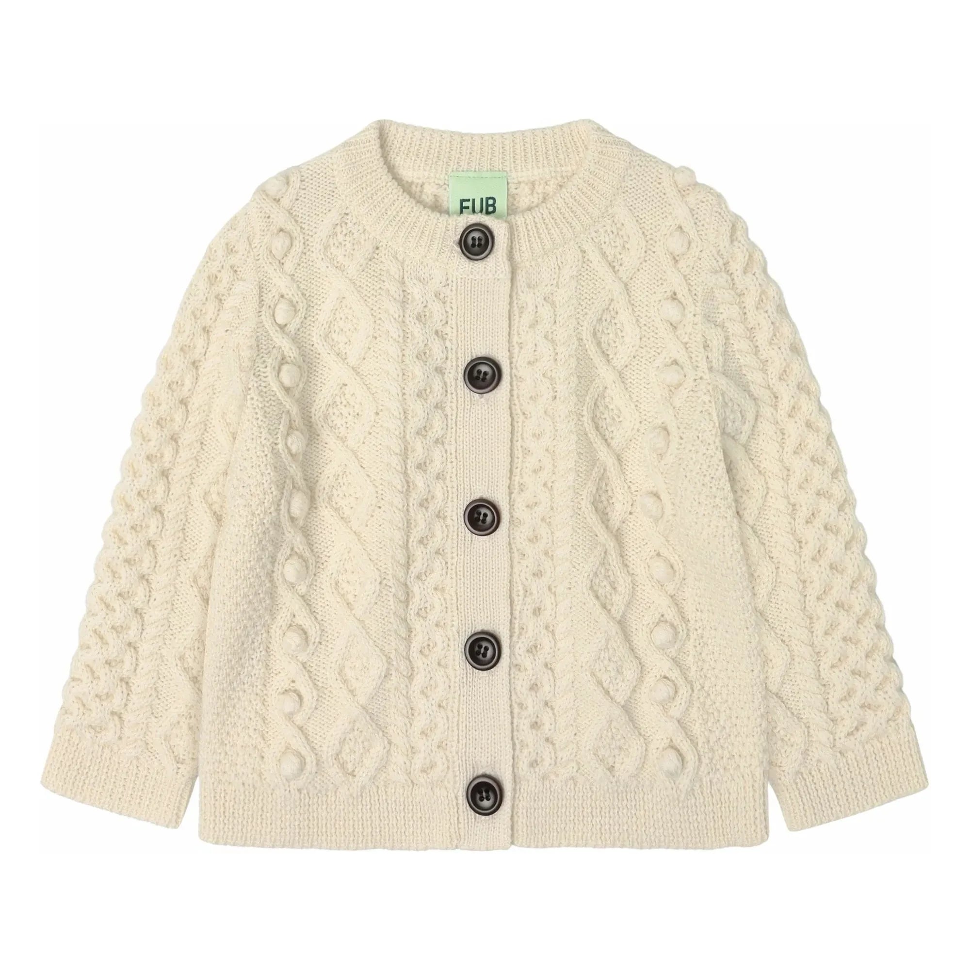 FUB - Aran Merino Wolle Baby Strickjacke | Ecru