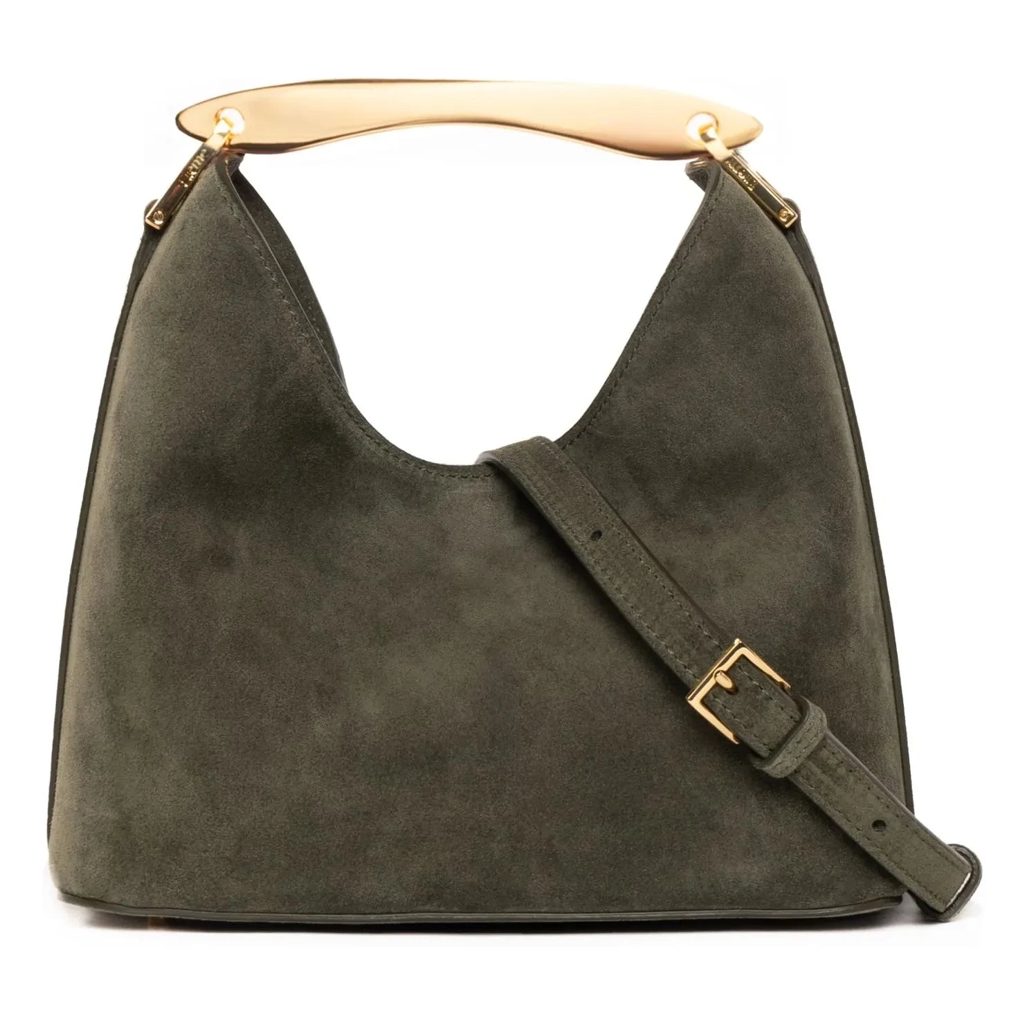 Umschlagtasche - Kleine Boomerang-Tasche aus genarbtem Leder | Khaki