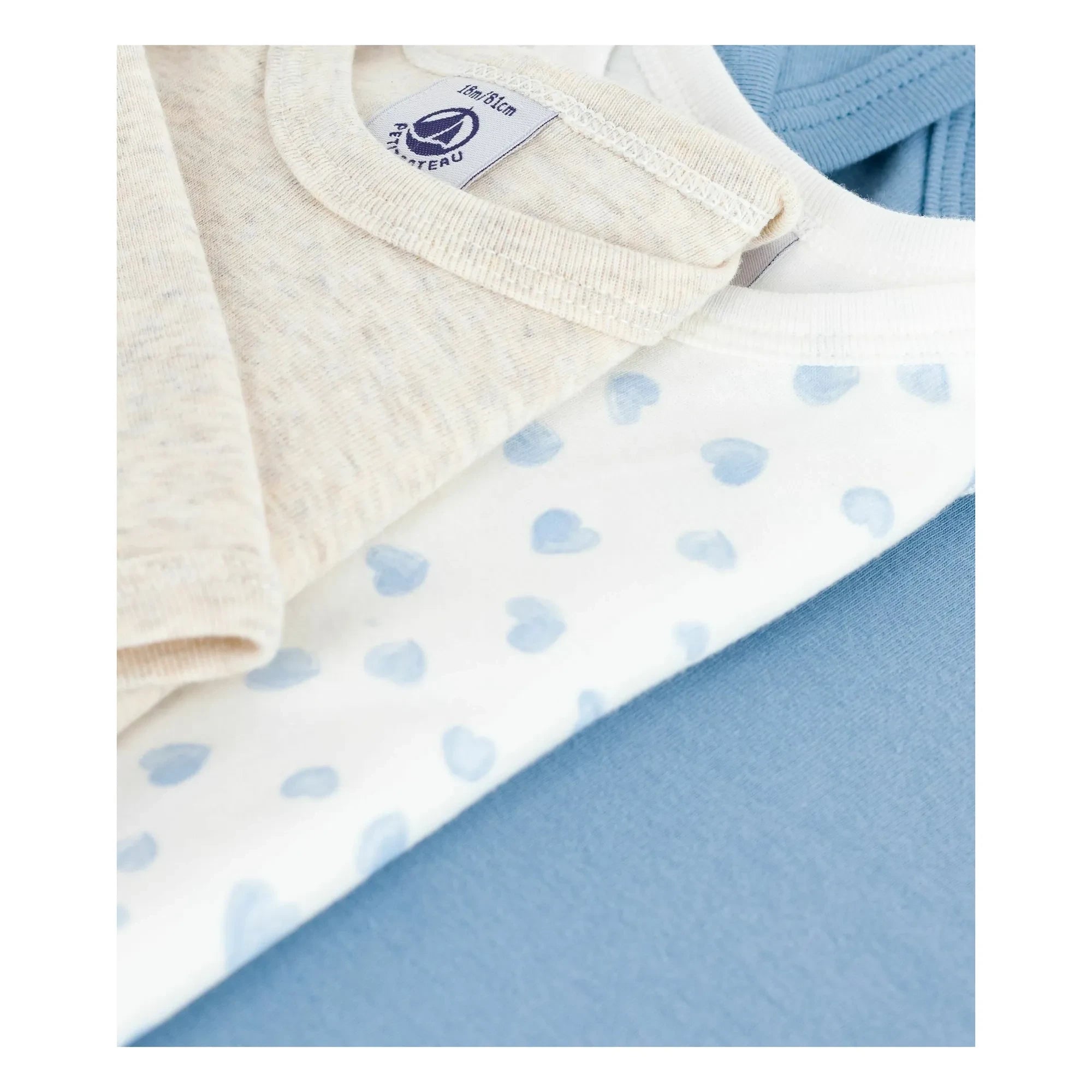 Petit Bateau - Body-Set aus 3 Bodys aus Bio-Baumwolle mit Herzmuster | Blau
