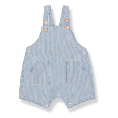 1+ in the family - Gestreifter Denim Talaies Strampler aus Bio-Baumwolle | Hellblau