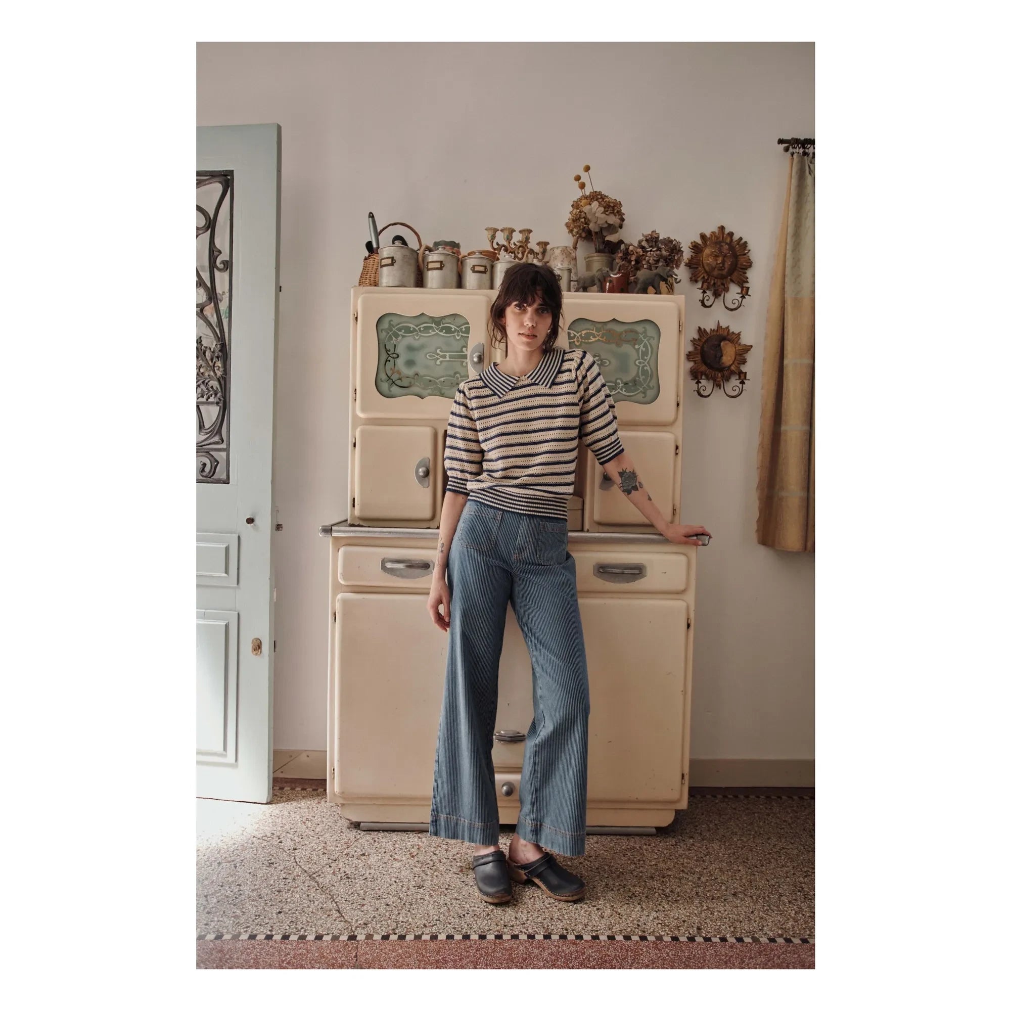 Emile et Ida – Gestreifter Pullover aus Bio-Baumwolle mit Lochmuster | Marineblau
