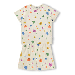 Molo - Luvis Hearts Pyjama mit Shorts aus Bio-Baumwolle | Ecru
