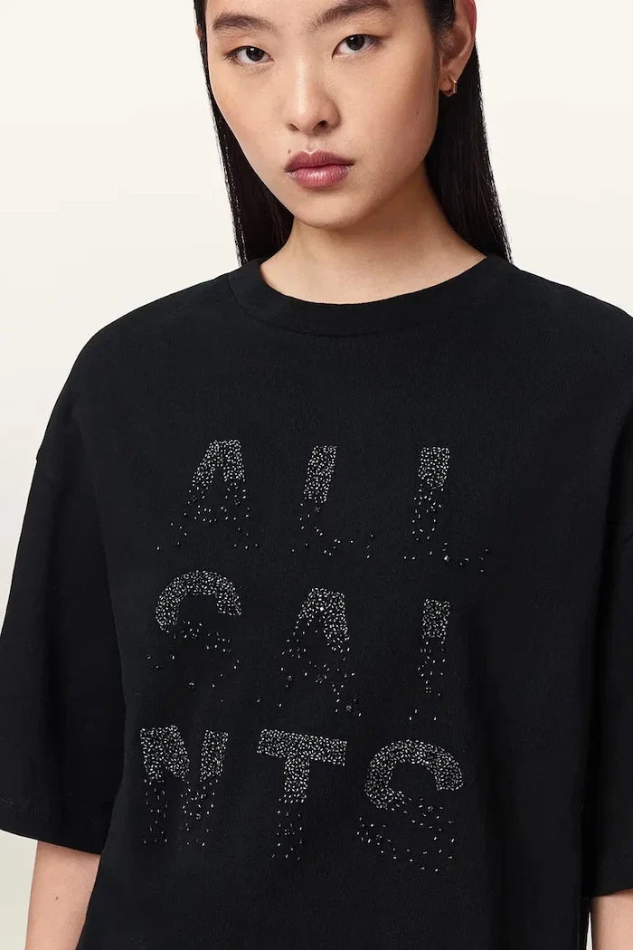 AllSaints Damen Baumwoll-Oversize-STACKS-T-Shirt