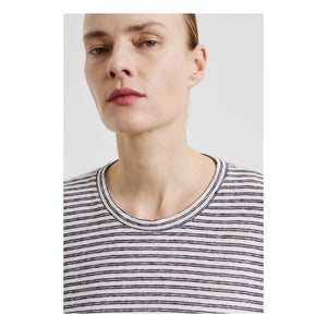 Pomandère - Gestreiftes T-Shirt aus Baumwoll-Leinen-Jersey | Nachtblau