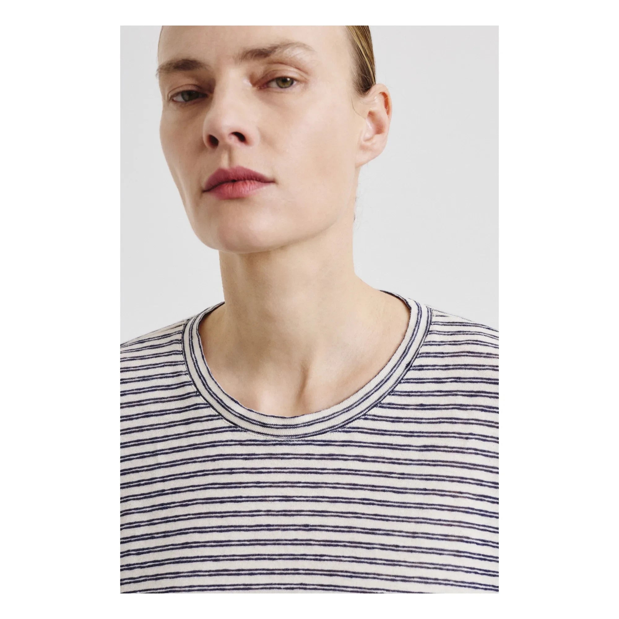 Pomandère - Gestreiftes T-Shirt aus Baumwoll-Leinen-Jersey | Nachtblau