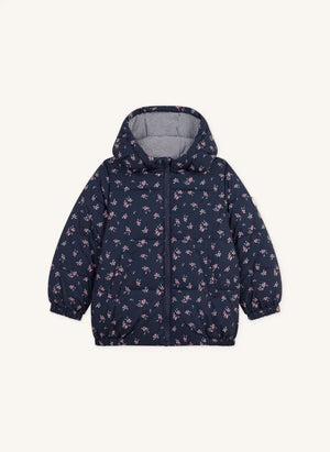 Petit Bateau - Çiçek Desenli Kapüşonlu Şişme Mont | Lacivert