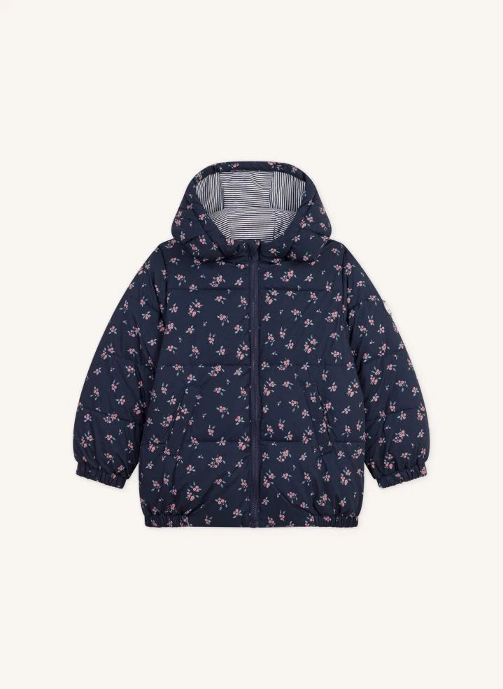 Petit Bateau - Çiçek Desenli Kapüşonlu Şişme Mont | Lacivert