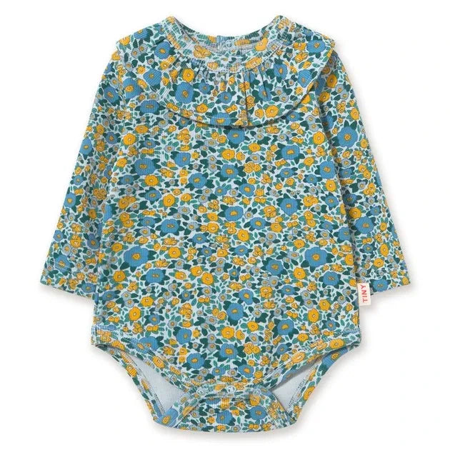 Tinycottons – Bio-Baumwoll-Body mit Rippstrick und Blumenmuster | Blau