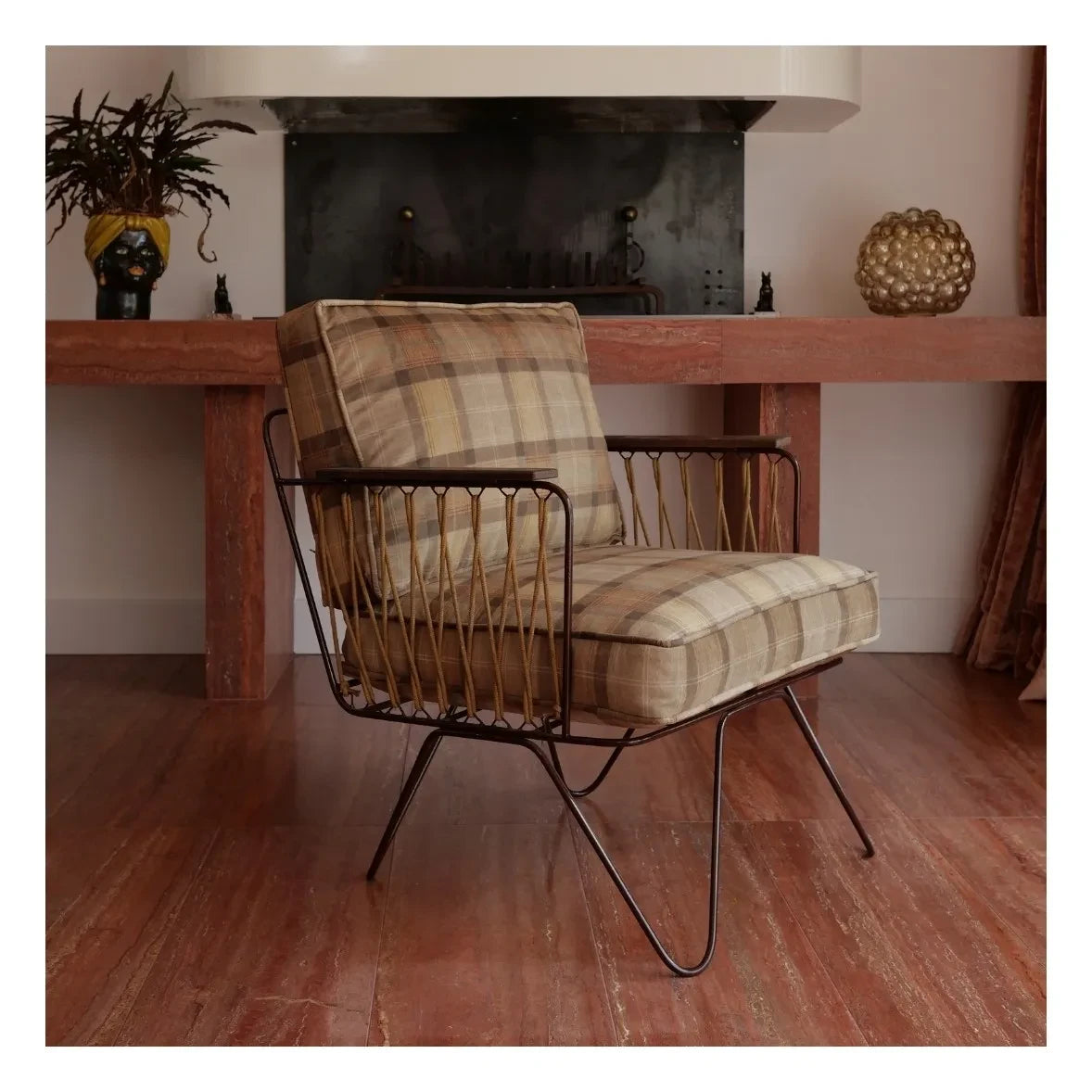 Honoré - Croisette Tartan-Samt Sessel | Karamell