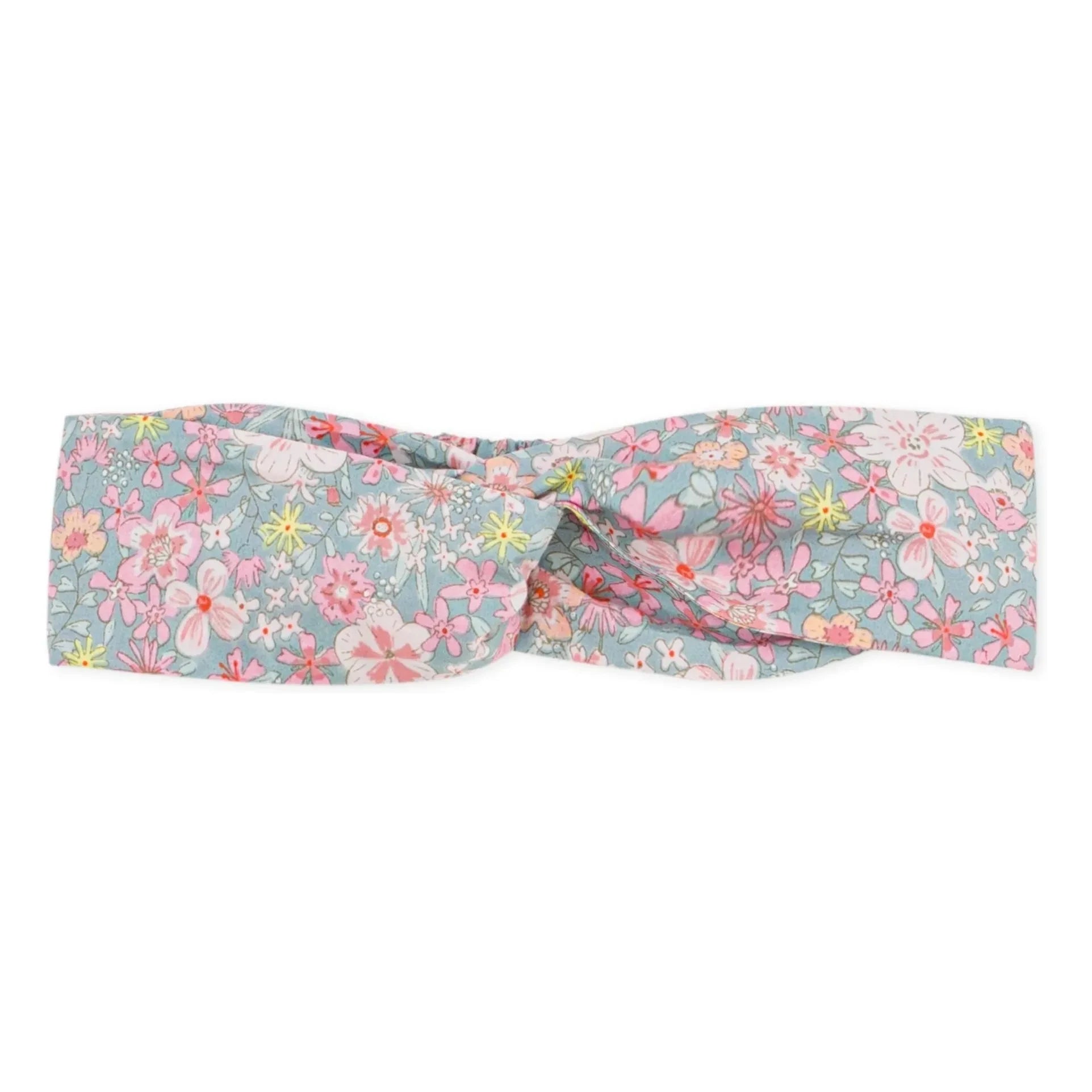 Petit Bateau – Stirnband aus Bio-Baumwollpopeline mit Blumenmuster für Babys | Grau-Blau