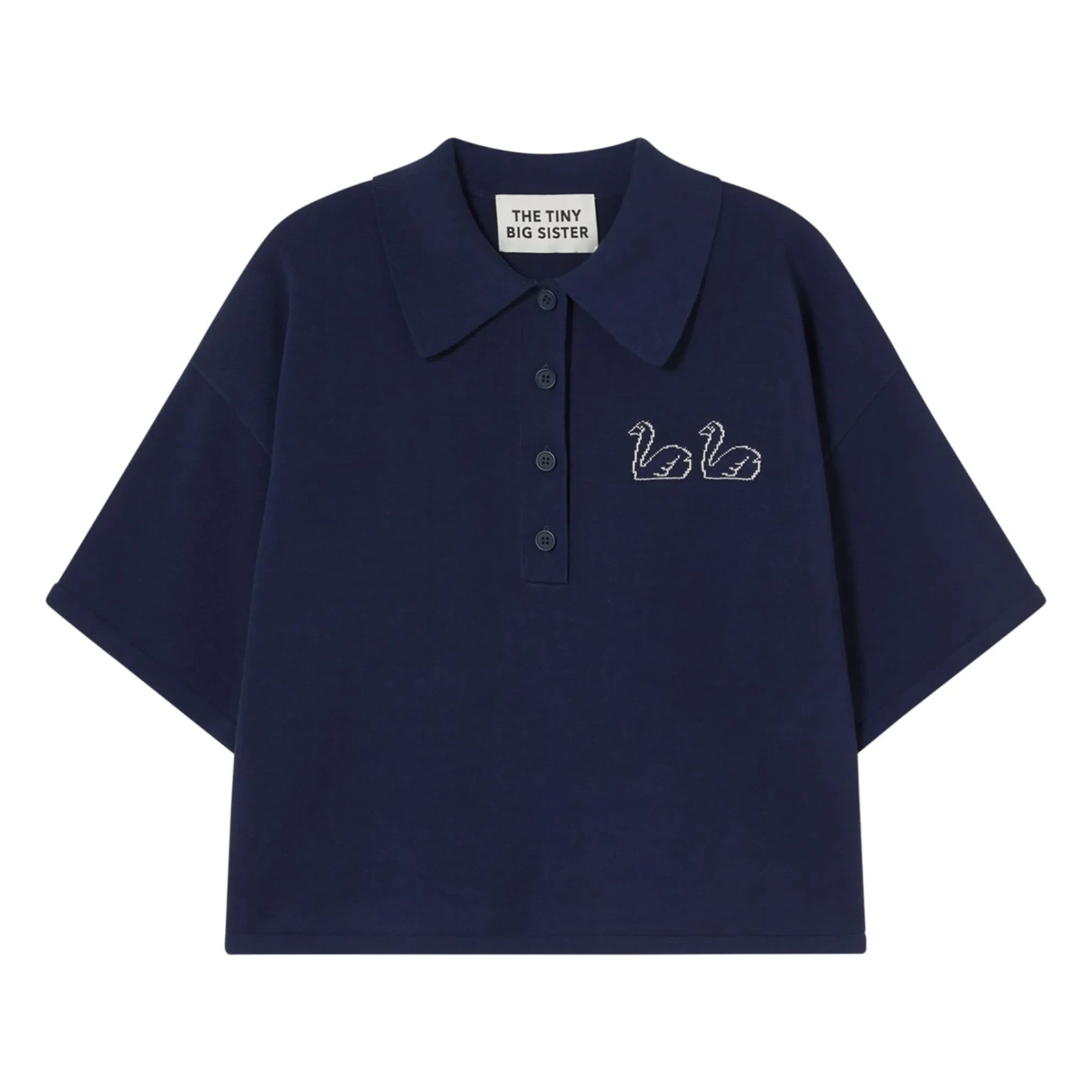 The Tiny Big Sister – Baumwoll-Schwan-Polohemd | Marineblau