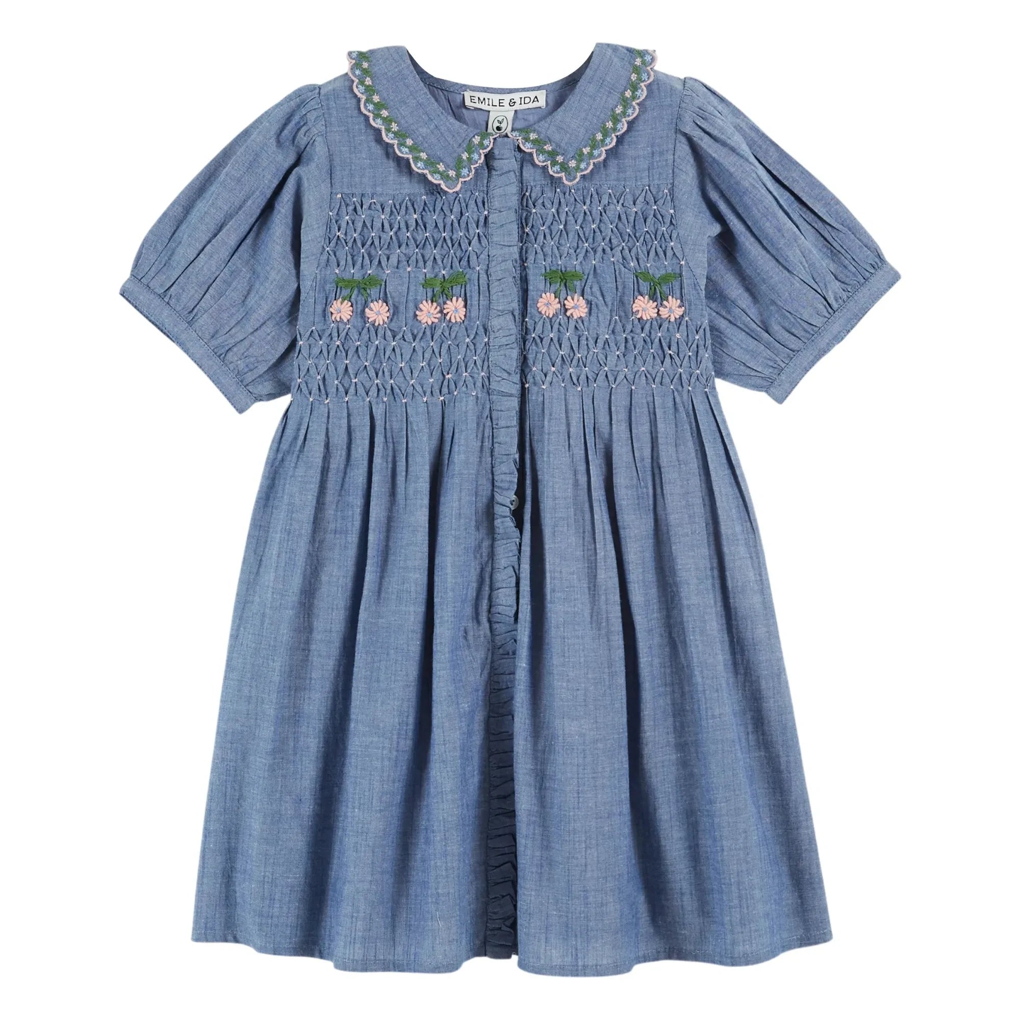 Emile et Ida - Smock-Kleid aus blauem Chambray