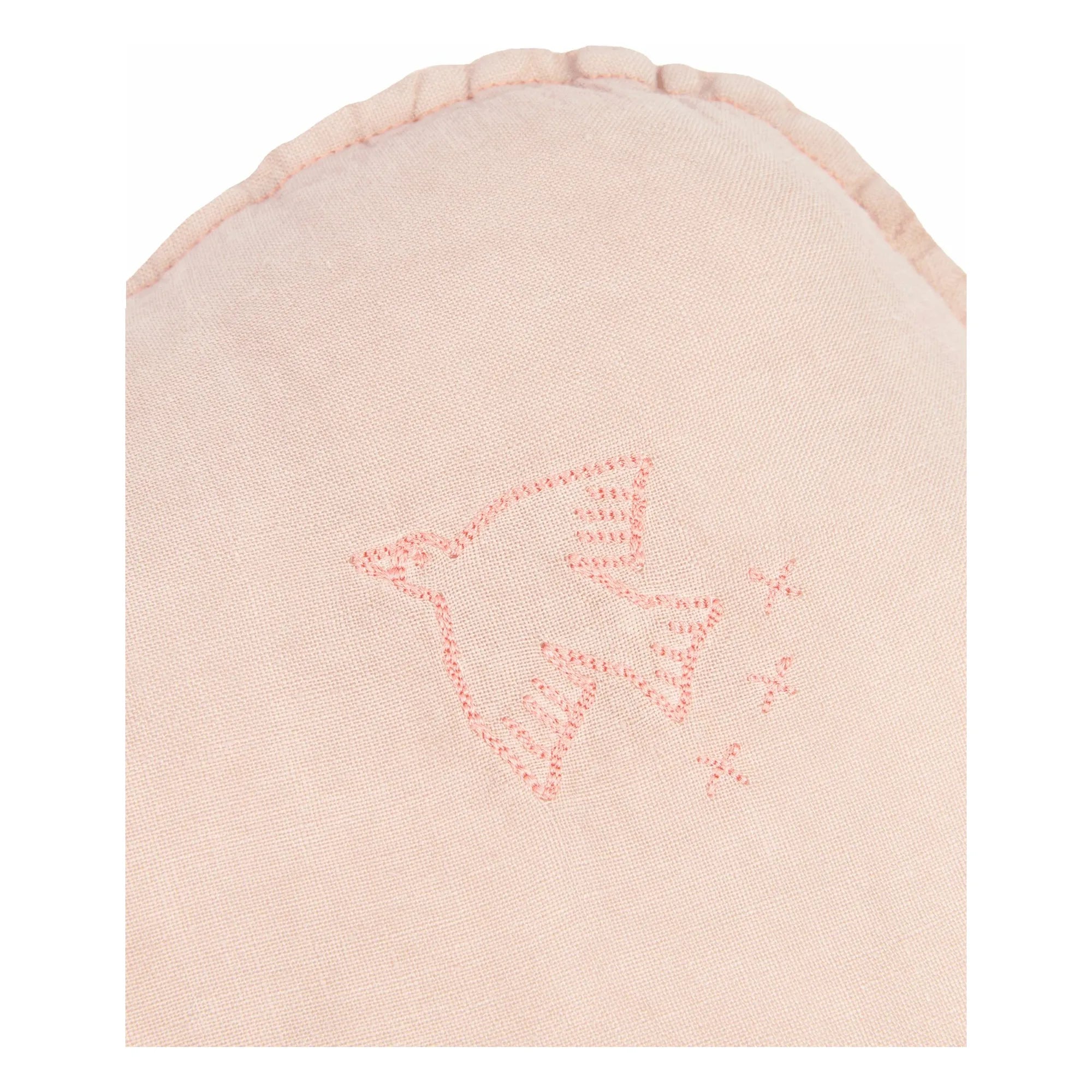 Nobodinoz - Bulut yastık, kuş nakışlı - French Linen | Soluk Pembe