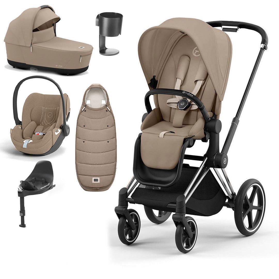 CYBEX Priam Cloud T Ultimate Travel System - Cozy Beige-Travel Systems-Chrome Black-Lux | Natural Baby Shower