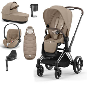 CYBEX Priam Cloud T Ultimate Travel System - Cozy Beige-Travel Systems-Chrome Brown-Lux | Natural Baby Shower