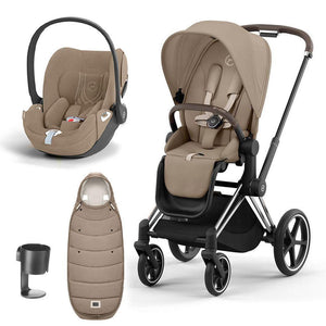 CYBEX Priam Cloud T Ultimate Travel System - Cozy Beige-Travel Systems-Chrome Brown-None | Natural Baby Shower