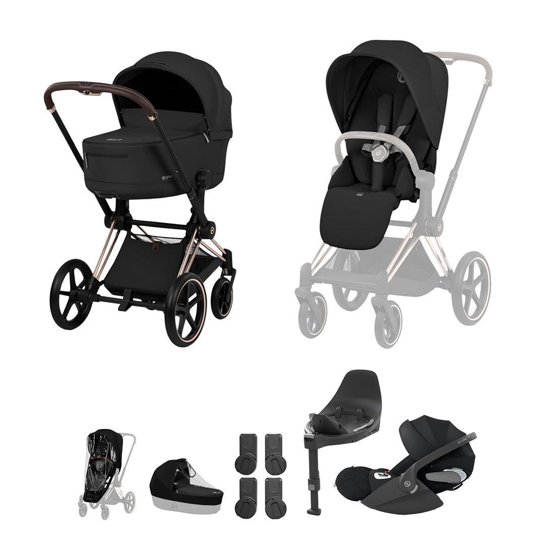 Cybex Priam Ultimate Bundle - Comfort Collection-Travel Systems-Sepia Black/Rose Gold-With Base | Natural Baby Shower