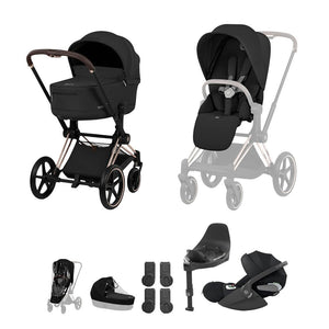 Cybex Priam Ultimate Bundle - Comfort Collection-Travel Systems-Sepia Black/Rose Gold-With Base | Natural Baby Shower