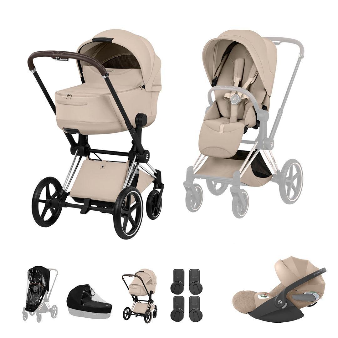 Cybex Priam Ultimate Bundle - Style Collection-Travel Systems-Cozy Beige-Chrome Brown | Natural Baby Shower