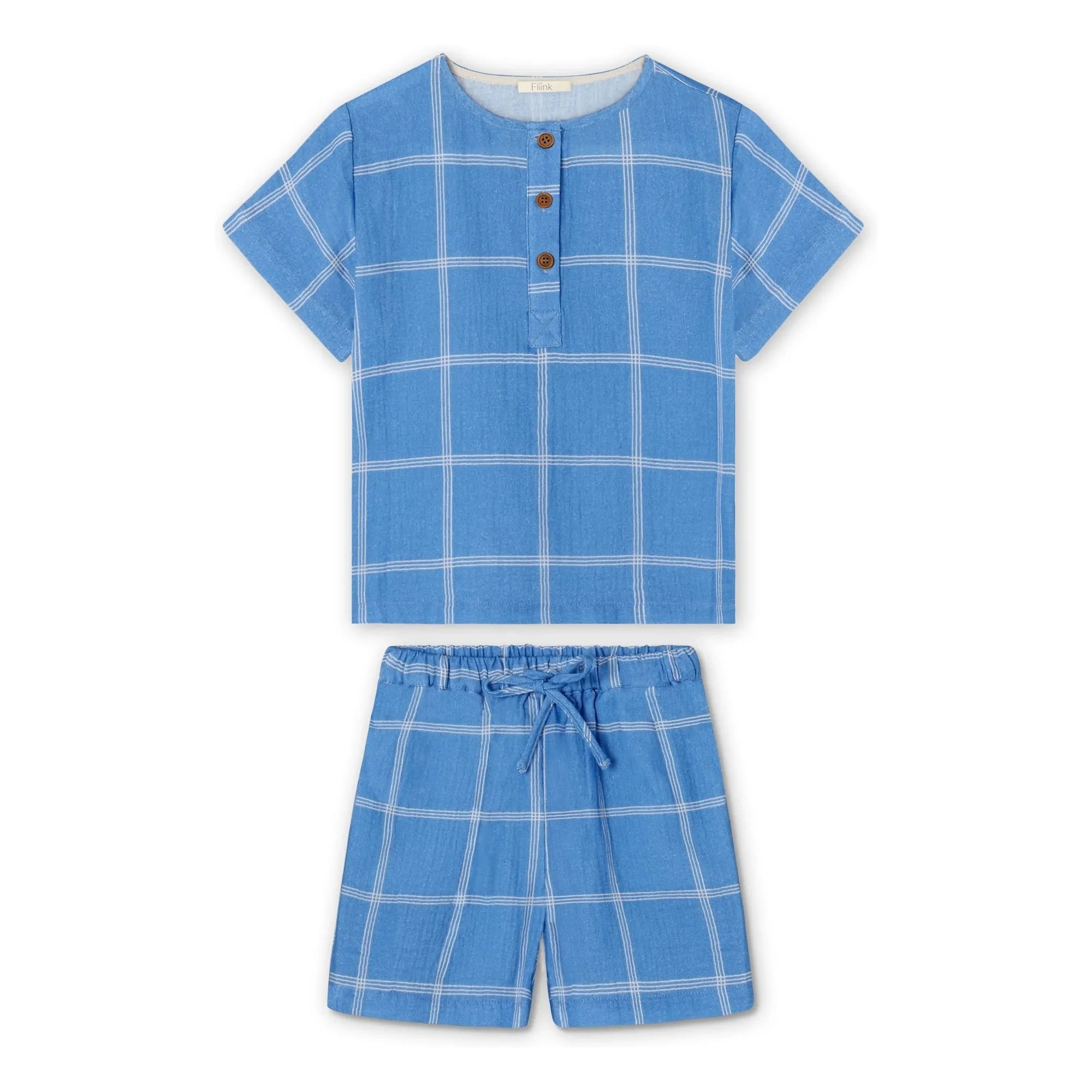 Fliink - kariertes Cha Cha Shorts- und T-Shirt-Set | Blau