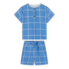 Fliink - kariertes Cha Cha Shorts- und T-Shirt-Set | Blau