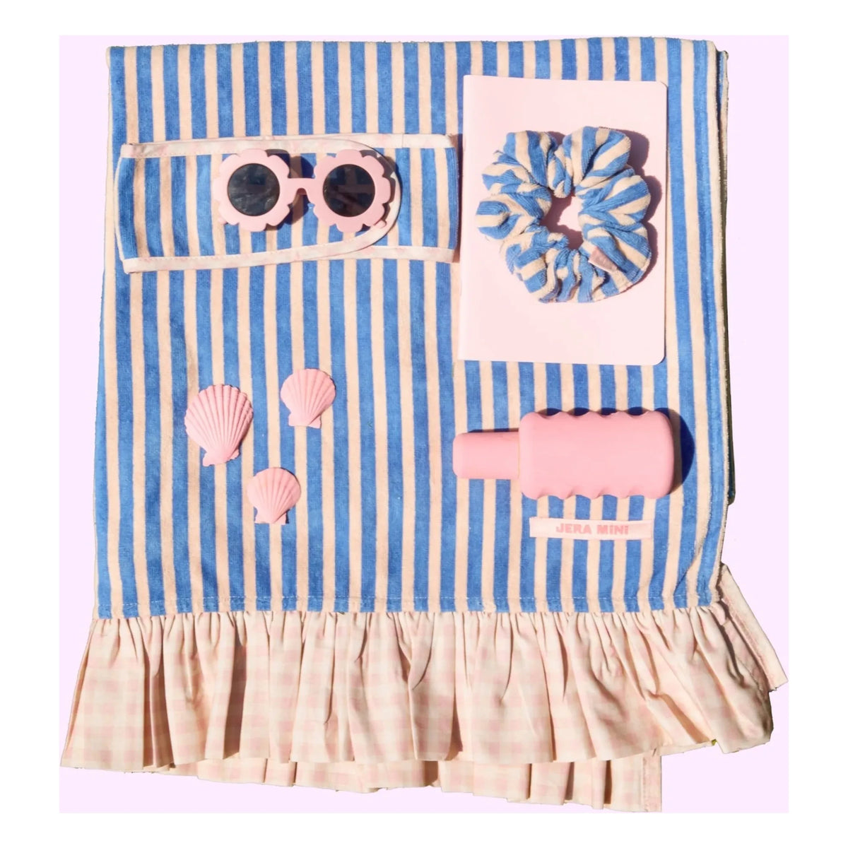 Jera Mini - Gestreiftes Rüschen-Handtuch Strandhandtuch | Hellrosa