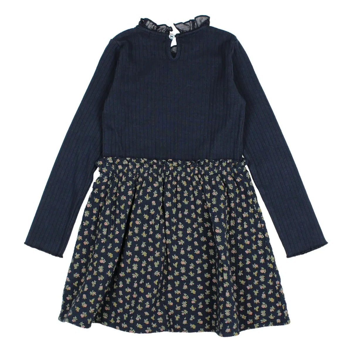 Búho - Cottage Fleurie Kleid aus Bio-Baumwolle im Materialmix | Marineblau