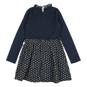 Búho - Cottage Fleurie Kleid aus Bio-Baumwolle im Materialmix | Marineblau